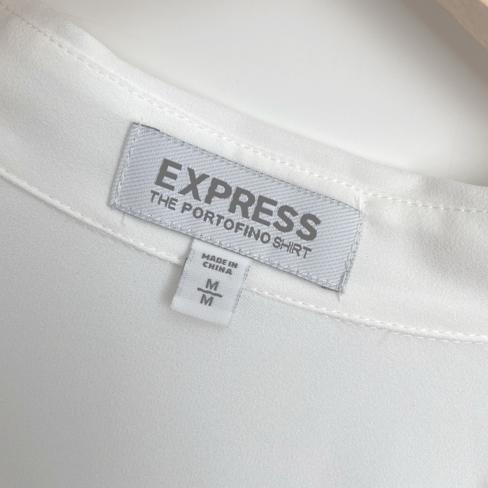 Express Pure White Button Up Blouse Size Medium - image 3